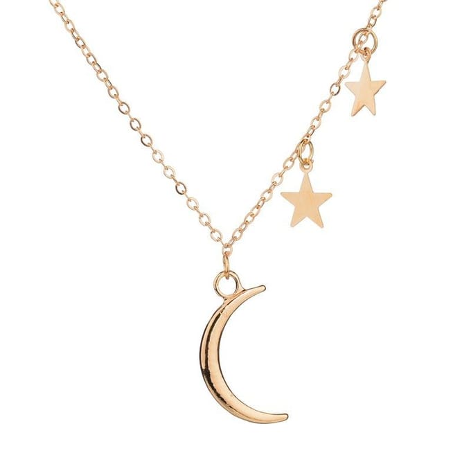 Mode, Romantisch Koppel, Metalen Maan, Ster Combinatie Sleutelbeenketting Korte Ketting beige
