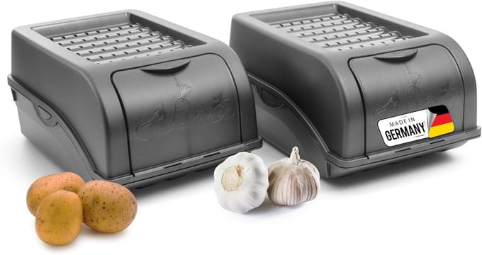 Aardappelbewaardoos | 2x klein 3,5L | ANTRACIETGRIJS | Uiendoos | Groentebox stapelbare aardappelbox uienopslag aardappelmand fruitcontainer aardappelbox voedselopslagcontainer