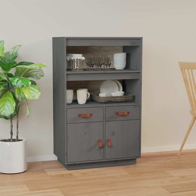 vidaXL - Hoge - kast - 67x40x108,5 - cm - massief - grenenhout - grijs