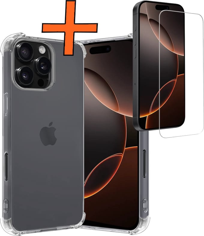 Hoes - Met Screenprotector - Geschikt voor Apple iPhone 16 Pro Max - Sterk & Shockproof - Siliconen Case - Back Cover - Telefoon Hoes - Shock Proof - Transparant