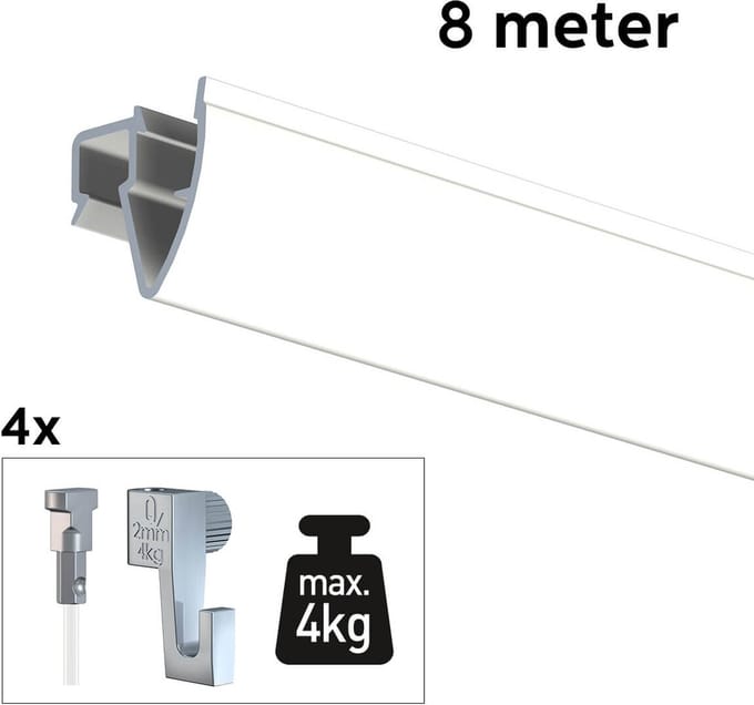 Artiteq Schilderij Ophangsysteem 8 meter All-in-one Up Rail 4kg / Wit RAL9016