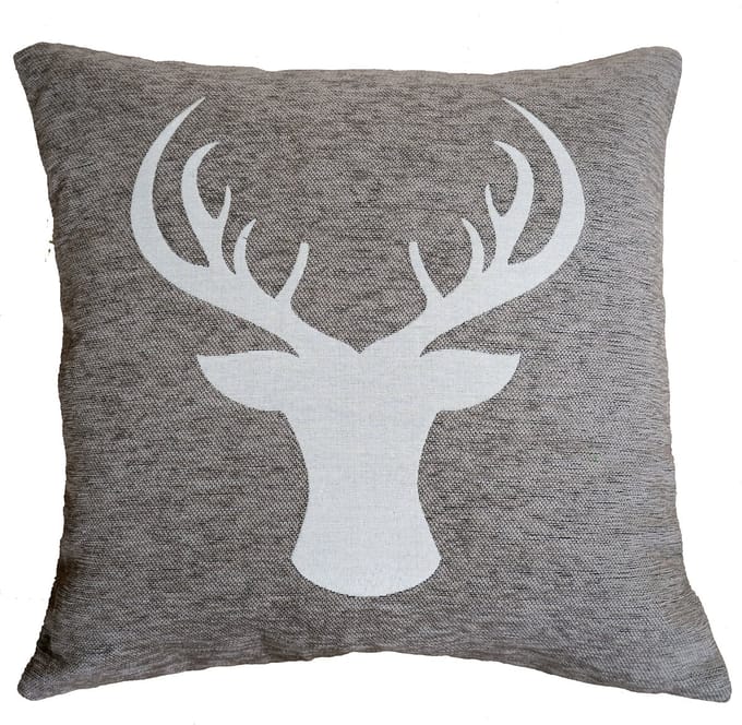 Kussenhoes - Chenille stof - Kerst - creme achtergrond - Bruin Rendier - Hert - 45 cm