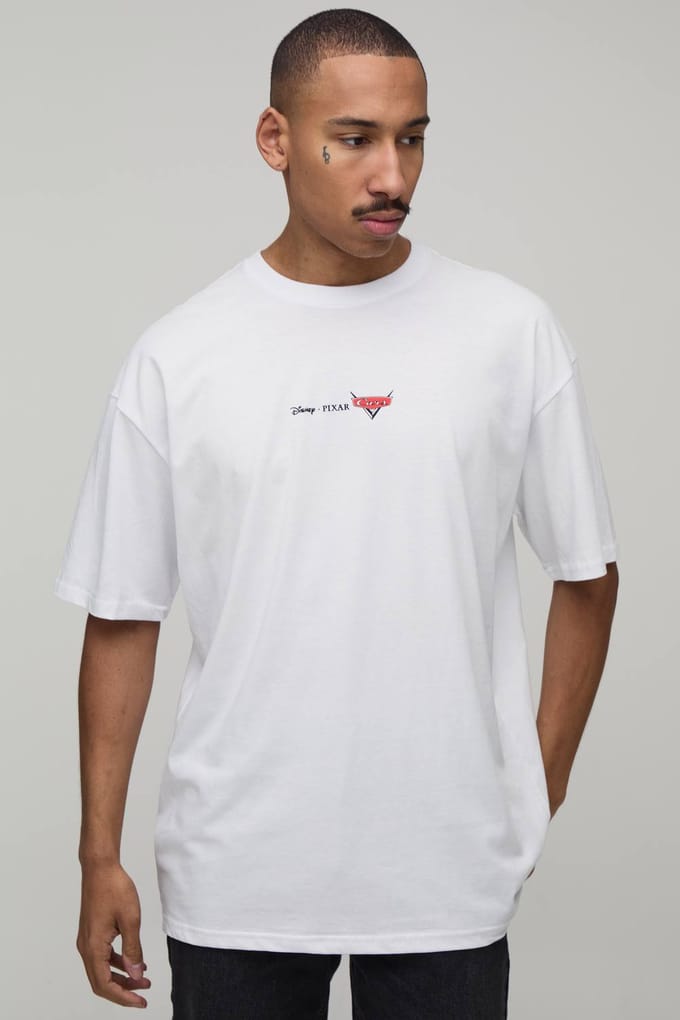 Oversized Disney Cars Licentie Bedrukt T-shirt | White | Size Medium