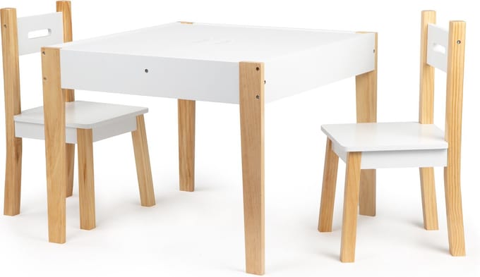 Kinder Meubelset - kindertafel met organizer - 2 kinderstoelen - wit, grenen