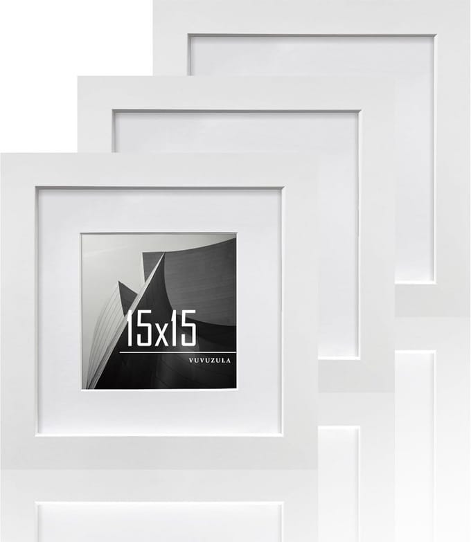 Houten Fotolijst 15x15 cm Wit Vierkant MDF Lijst Set van 3