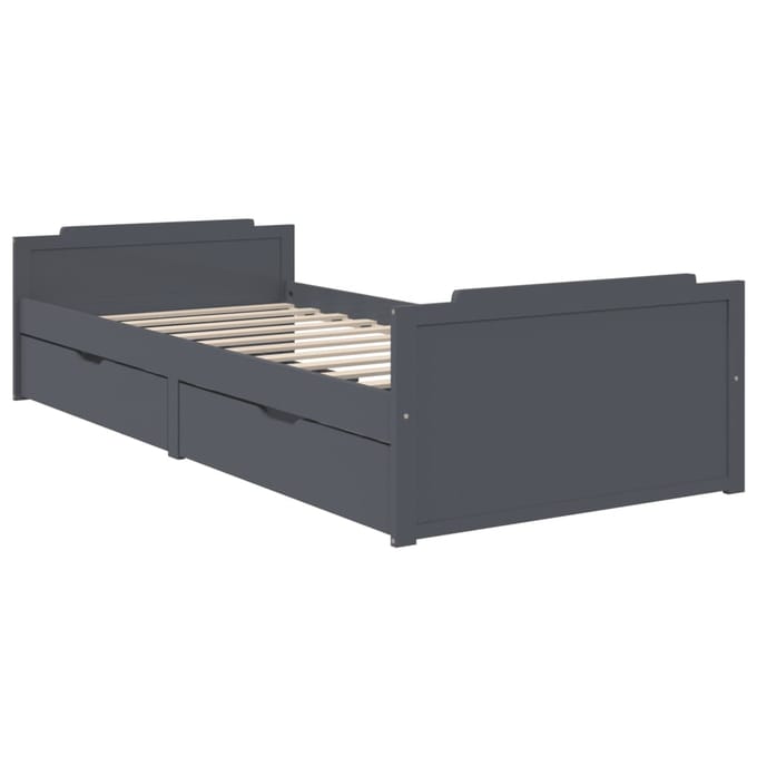 vidaXL - Bedframe - met - lades - massief - grenenhout - donkergrijs - 90x200 - cm