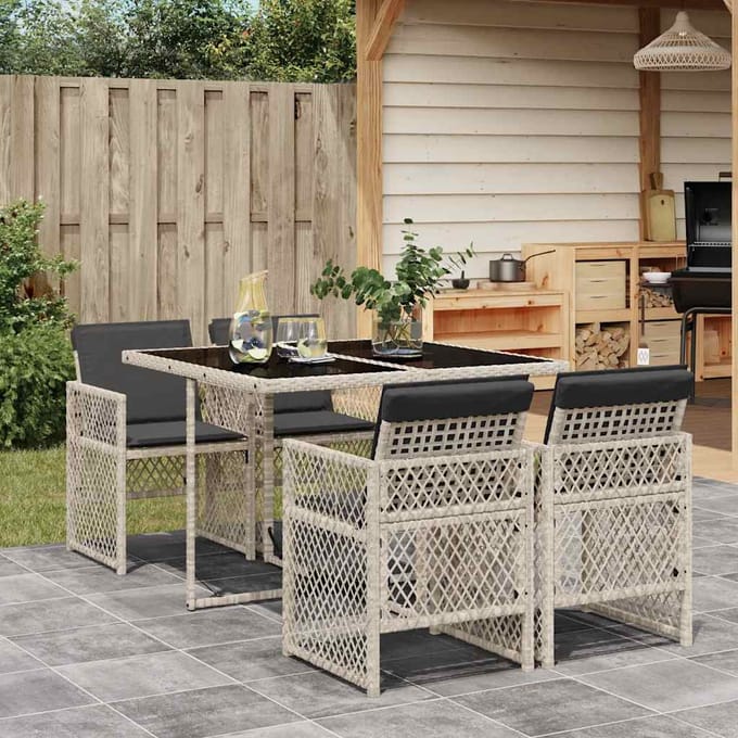 vidaXL - 5-delige - Tuinset - met - kussens - poly - rattan - lichtgrijs
