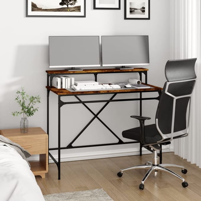 vidaXL - Bureau - 100x50x90 - cm - bewerkt - hout - en - ijzer - gerookt - eikenkleurig