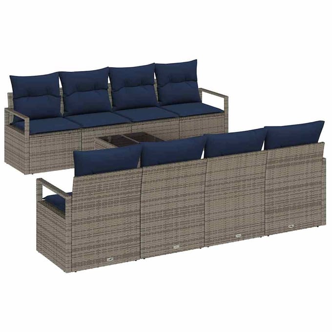 vidaXL Bankstel 7 st 6-zits Grijs en Blauw poly rattan