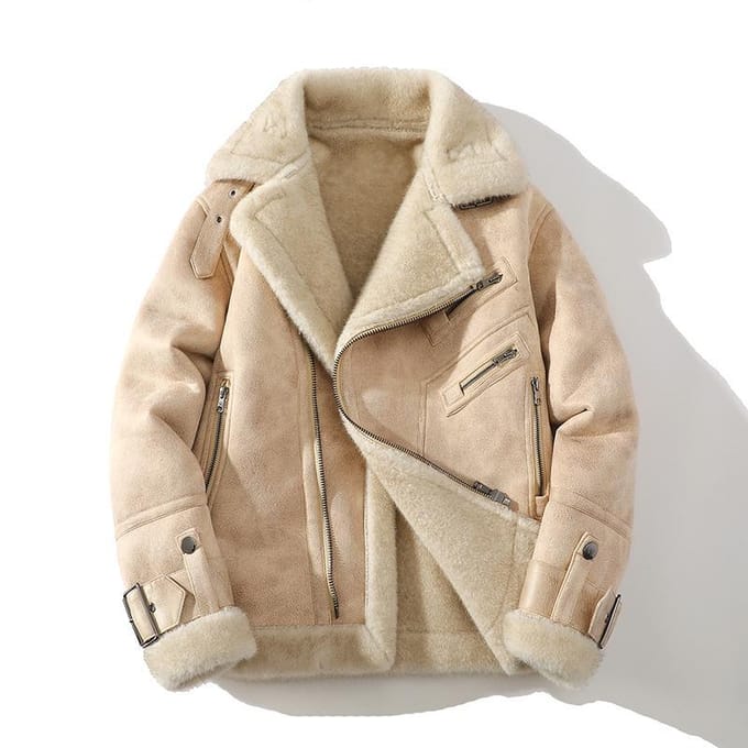 Veste décontractée ample à revers chaud et épais en fourrure pour homme, grande taille XL beige