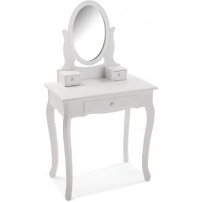 Coiffeuse Classique Kate - VERSA - Bois et verre - Blanc - 129,5 x 40 x 70 cm