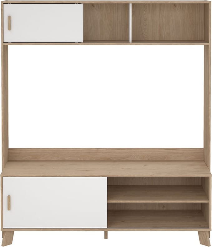 Ikast wandkast Systeem voor TV, 2 schuifdeuren eiken decor, wit.