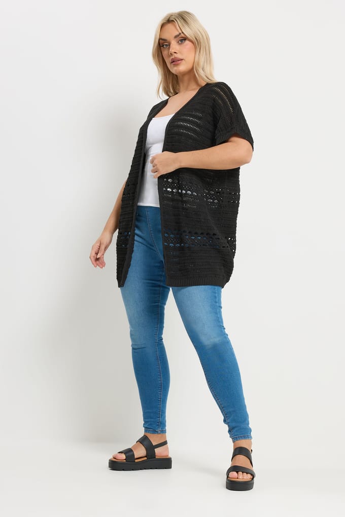 Yours Zwarte Gehaakte Kimono Size 62-64