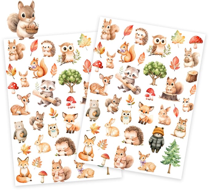 Bosdieren Stickers - 2 Grote Stickervellen - Herfst Stickers - Herfst Decoratie