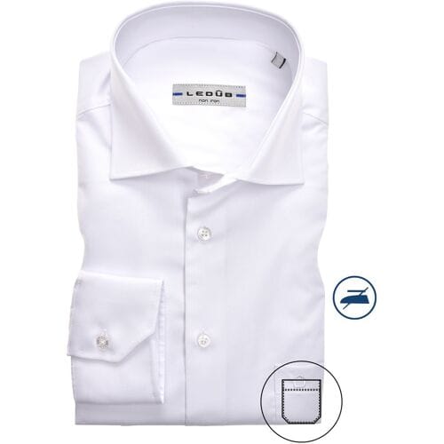 Ledub slim fit overhemd - wit twill - Strijkvrij - Boordmaat: 37