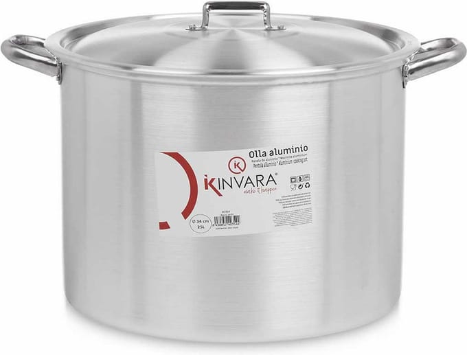 Kinvara grote kookpan/Soeppan met deksel - Aluminium - 25 liter - D34 x H30 cm