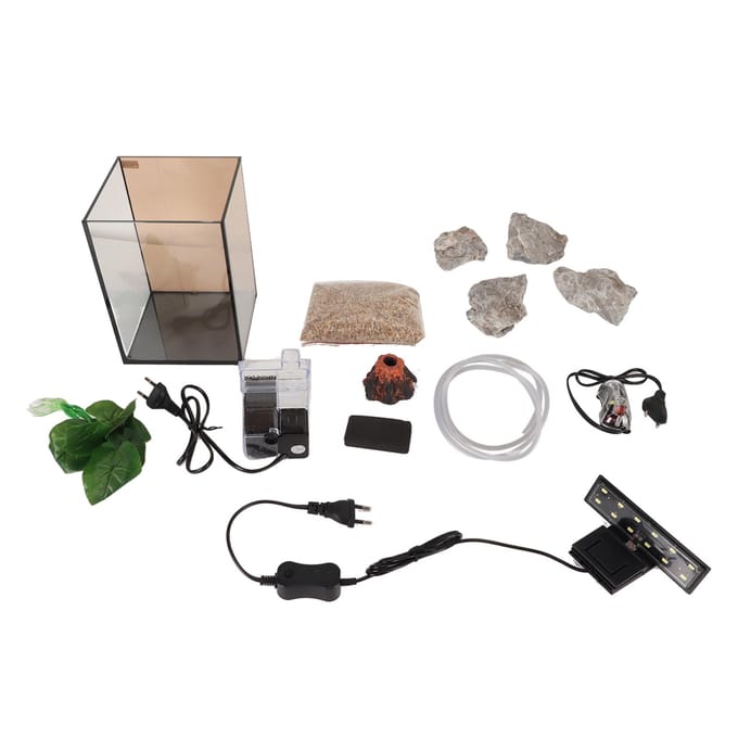 Aquarium starterskit: innovatief landschapsontwerp, stil 3-in-1 aquarium met powerfilter en LED-verlichting. gray