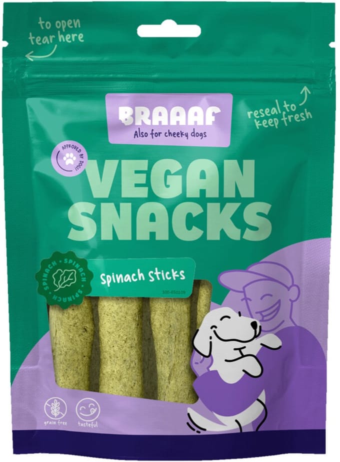 Braaaf Hondensnack Sticks Spinazie 12 cm - 10 x 80 gr - Voordeelverpakking