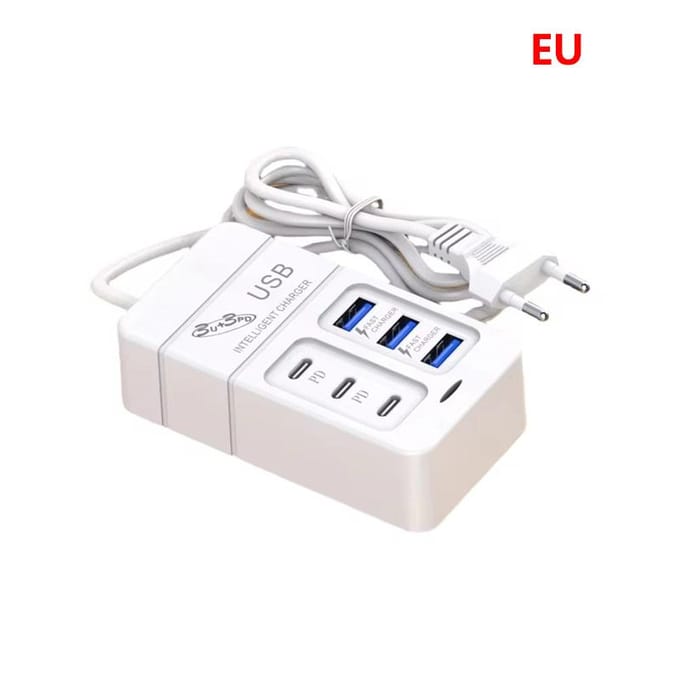 6-poorts USB-snellaadstation 35W PD Type C snellaadwandladers USB-hubadapter EU-VS-stekker white