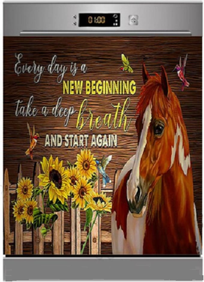 Vaatwasser sticker - paard - tekst - zelfklevend - 60 x 66 cm