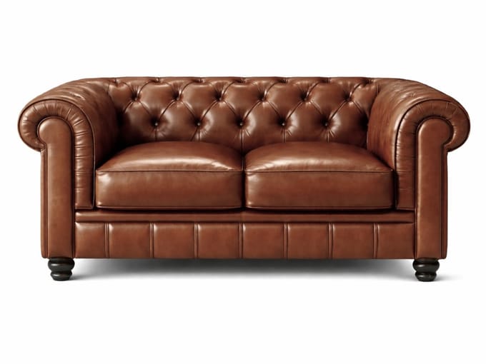 Chesterfield Bank - 2 Zits - Kaneel Bruin - Leer - Sofa