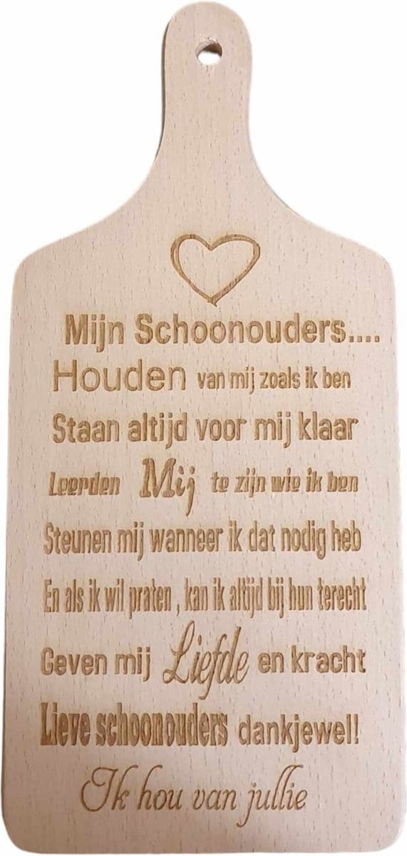 Houten snijplank - serveer - tapas plank - tekst mijn lieve schoonouders