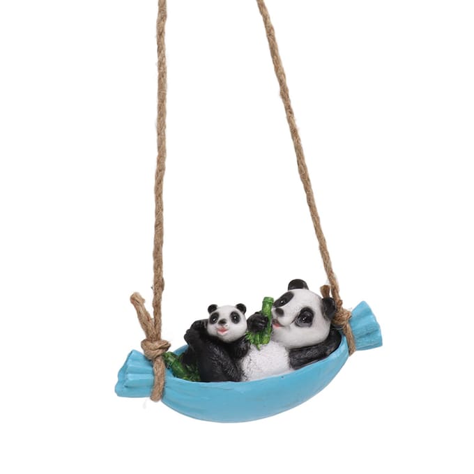 Statue Balançoire Panda Mère et Bébé Panda Allongés Sur La Balançoire Résine Simulation Animal Jardin white