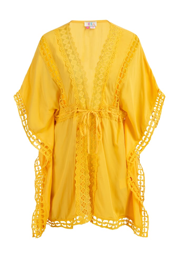 IZIA Kimono met gaatjeskant Dames geel