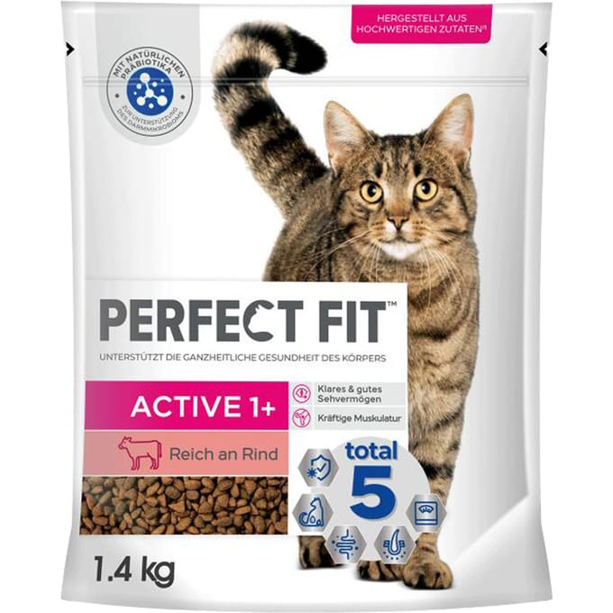 2 x 1,4 kg Active 1+ Rijk aan Rund  Perfect Fit Kattenvoer