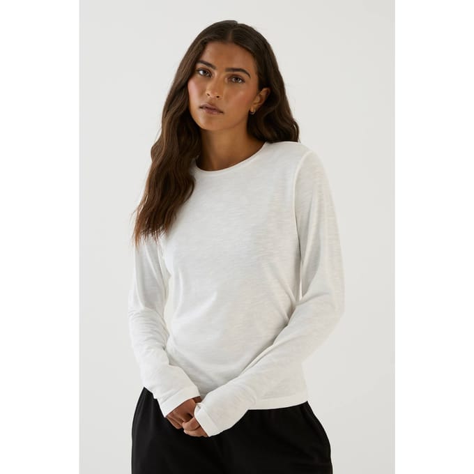 Dames Dsgn Studio Slub T-shirt Met Lange Mouwen | White | Maat: Small
