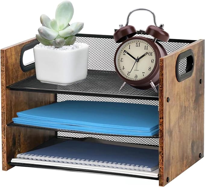 Bureau Organizer - Opberger Bureau - Documenten Sorteren - 3 Laags Ontwerp - Niet Gespecificeerd - Bruin