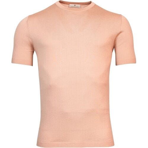 Thomas Maine Trui Pullover Short Sleeve Merino Single Knit Crew Neck Soft Coral / male