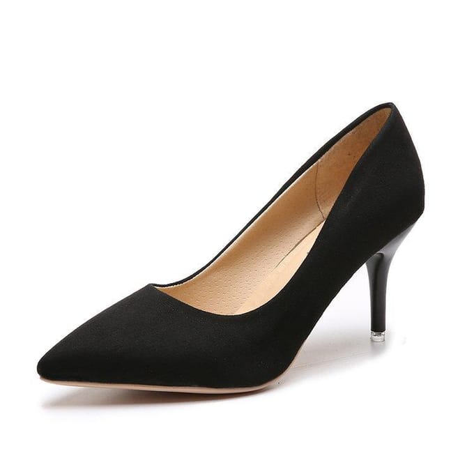 Chaussures à talons hauts pointus en daim, grande taille, sauvages, quatre saisons, simples, marée féminine 35 noir