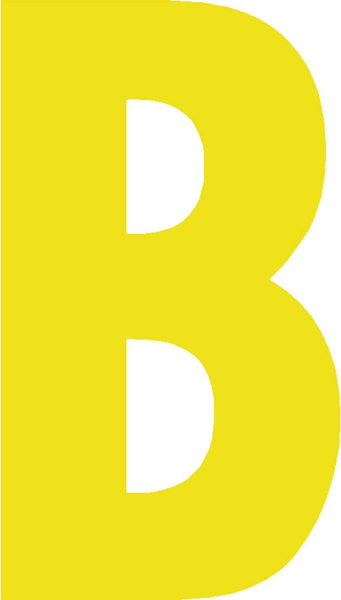 Lettersticker B GEEL 10x5cm, plakletter, huisnummersticker, toevoeging huisnummer
