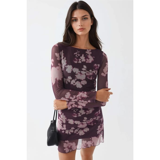 Bloemen Mini Jurk met Lange Mouwen