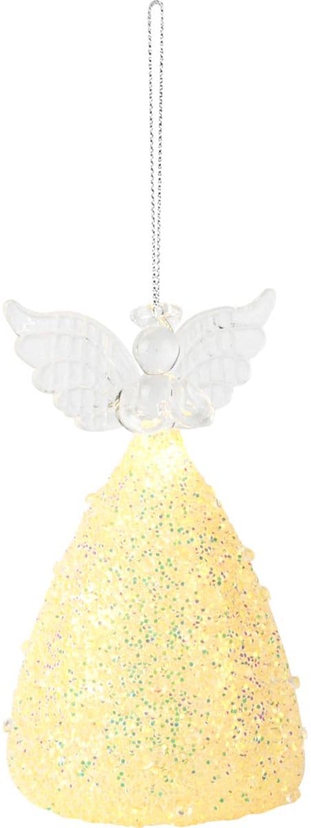 Dekoratief | Hanger engeltje, transparant/goud, glas, LED, 8x8x12cm | A255656