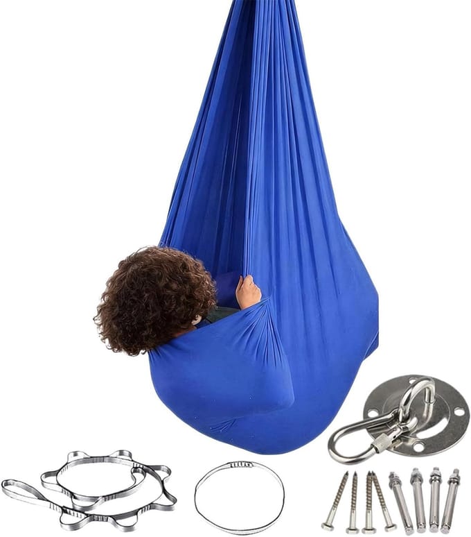 Hangmat Kinderen - Schommelstoel Hangstoel - Buiten Ontspannen - Elastische Ondersteuning - 26 x 20 cm - Blauw