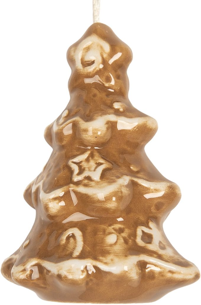Clayre & Eef Kersthanger Kerstboom 6x5x9 cm Bruin Keramiek