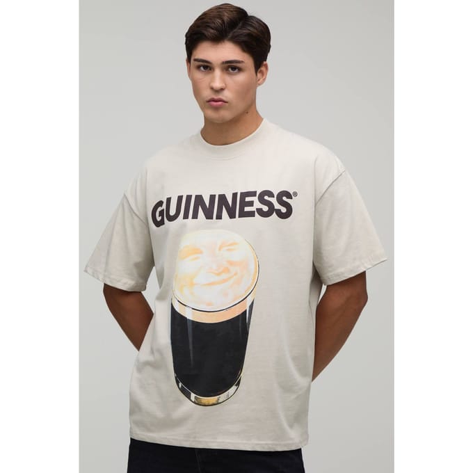 Oversized Guinness Pint Licentie Print T-shirt | Stone | Size Large