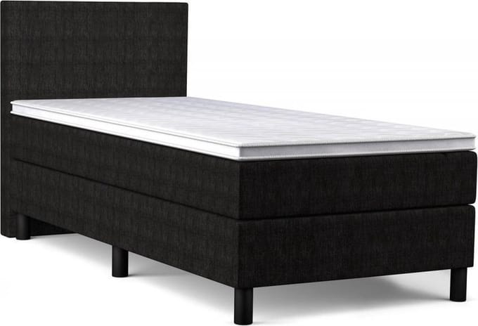 Boxspring Bravo - 80x200 - Zwart - Bonellvering - Stof - Inclusief Topper - Bed compleet