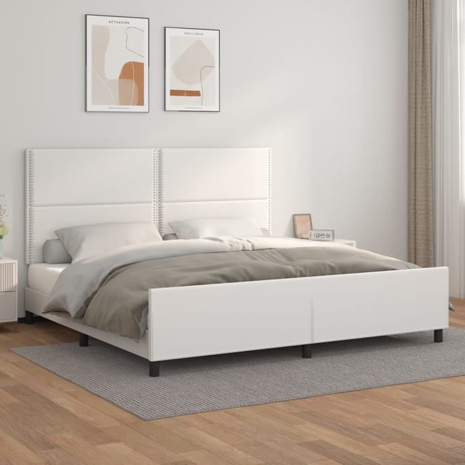 vidaXL - Bedframe - met - hoofdbord - kunstleer - wit - 200x200 - cm