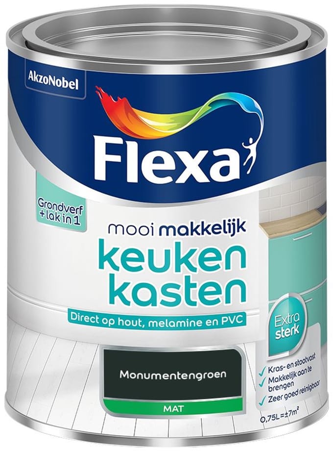Flexa - Mooi Makkelijk Keukenkasten Mat - Monumentengroen - Mengverf - 750 Ml