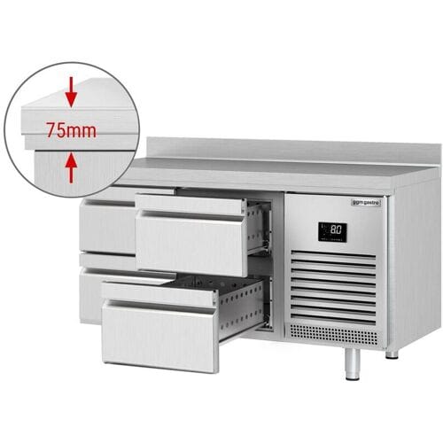 GGM Gastro Kühltisch Premium PLUS - 1468x600mm - mit 4 Schubladen - mit Aufkantung