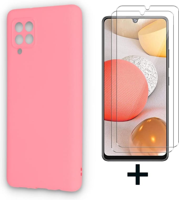 HB Hoesje Geschikt voor Samsung Galaxy A12 - Roze + 2X Glazen Screenprotector - Siliconen Back Cover