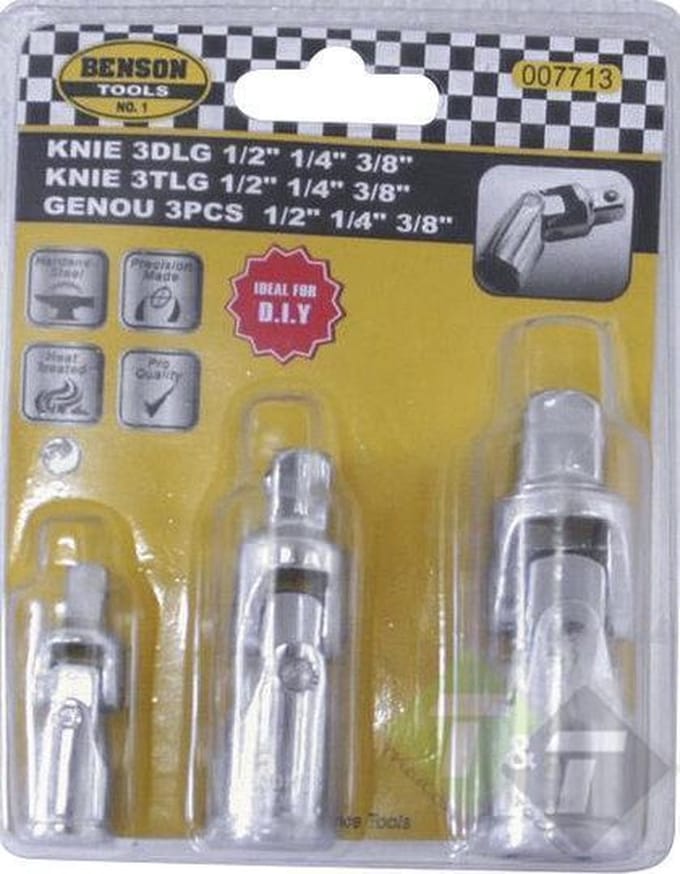 Kardan set, 3 delig, 1/4 duims, 3/8 duims, 1/2 duims adapters