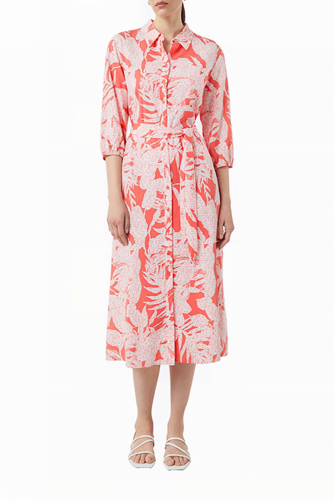 comma - female - Midi-jurk van viscose met all-overprint en 3/4-mouwen
