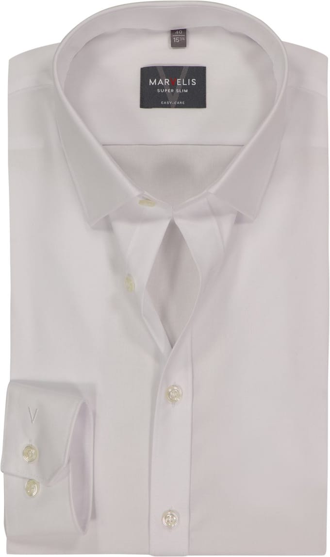 MARVELIS super slim fit overhemd - popeline - wit - Strijkvriendelijk - Boordmaat: 41 (EU maat: L)