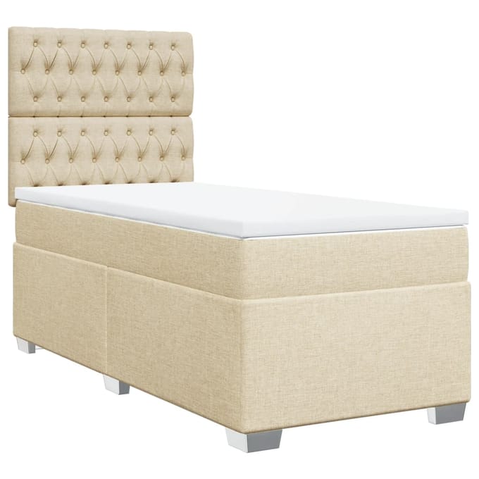 vidaXL - Boxspring - met - matras - stof - crèmekleurig - 100x200 - cm