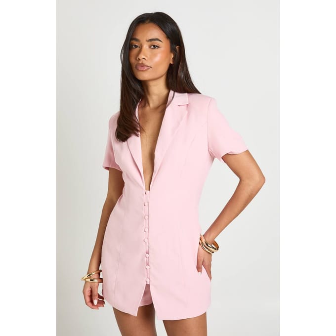boohoo Dames Getailleerde Doorknoop Skort Playsuit | Roze | Maat: 38