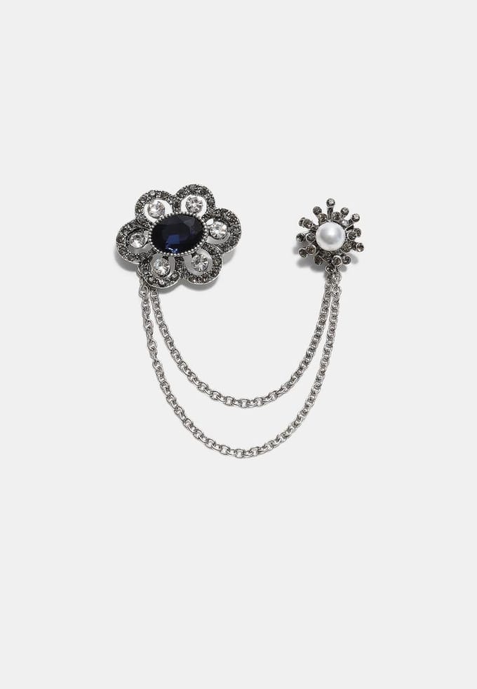 Stradivarius Broche met ketting en steentjes  Grijs OS